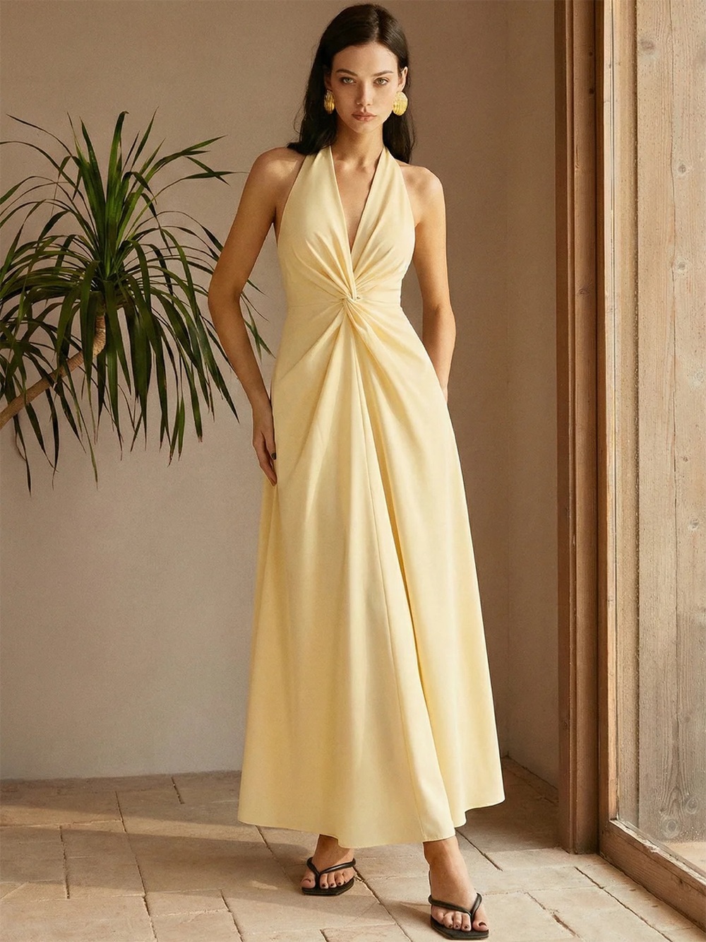Halter Neck Twisted Waist Maxi Dress